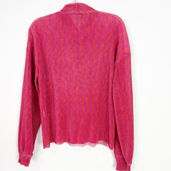 ZARA TRAFULAC PINK MICRO PLEAT LONG SLEEVE BLOUSE TIE NECKLINE WOMENS SMALL - Picture 6 of 6